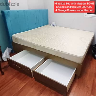 King size MDF Bed with Mattress and other items for sale