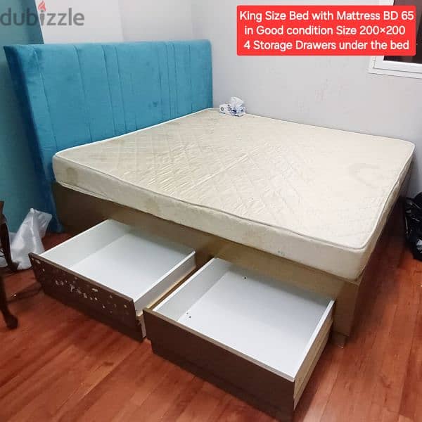 King size MDF Bed with Mattress and other items for sale 0