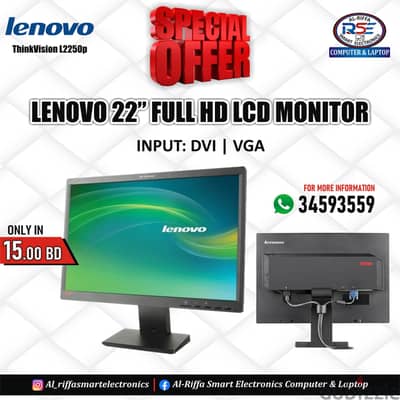 Year End Sale LENOVO ThinkVision 22" Full HD Wide Monitor Good Working