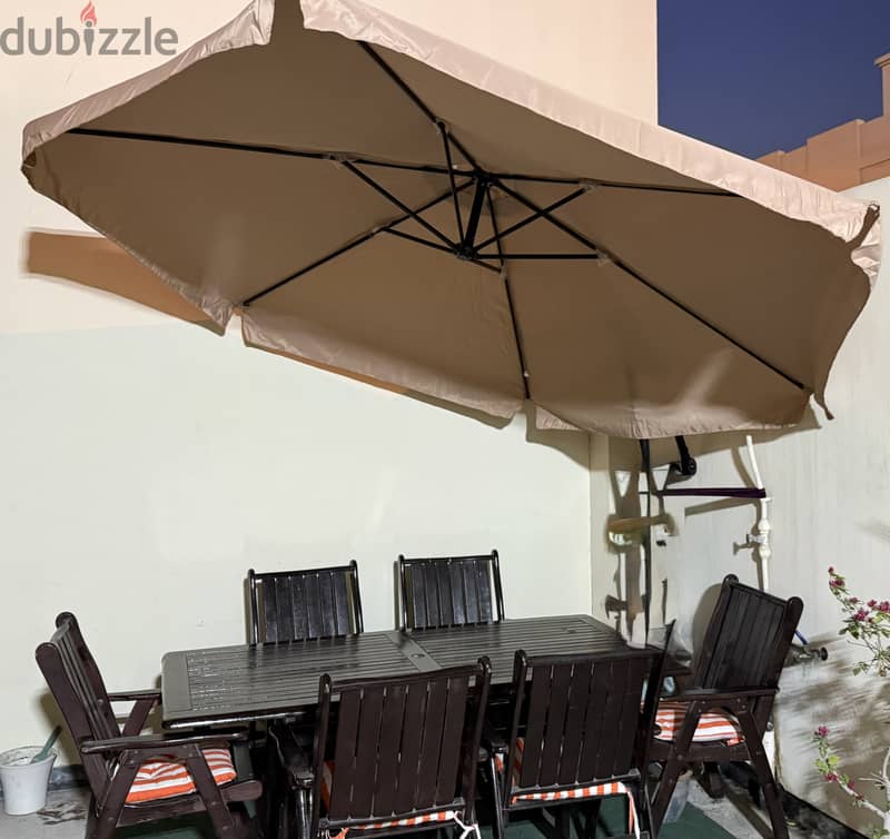 High Quality Full Garden Table Wood set with New Umbrella & cushions 4