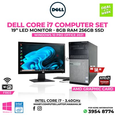 Dell Core i7 Computer Set 8GB Ram 256GB SSD AMD Radeon Graphics Card