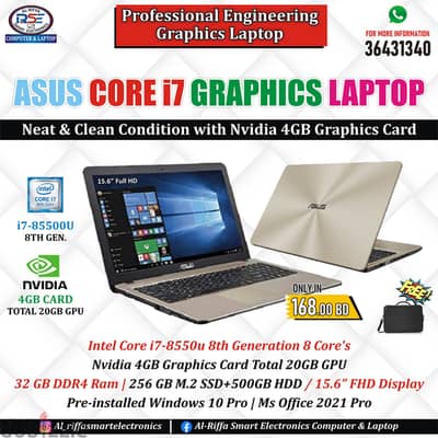 Special ASUS i7 8th Generation Graphics Laptop 32GB RAM NVidia 4GB GPU