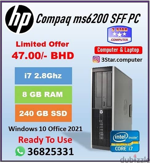 Wholesale Price HP Core i7 2.8 SFF Desktop PC 8GB RAM 256GB SSD 47 BD 0