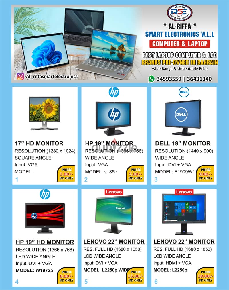 Special Offer DELL HP LENOVO Monitor All Size Available in Good Price 0