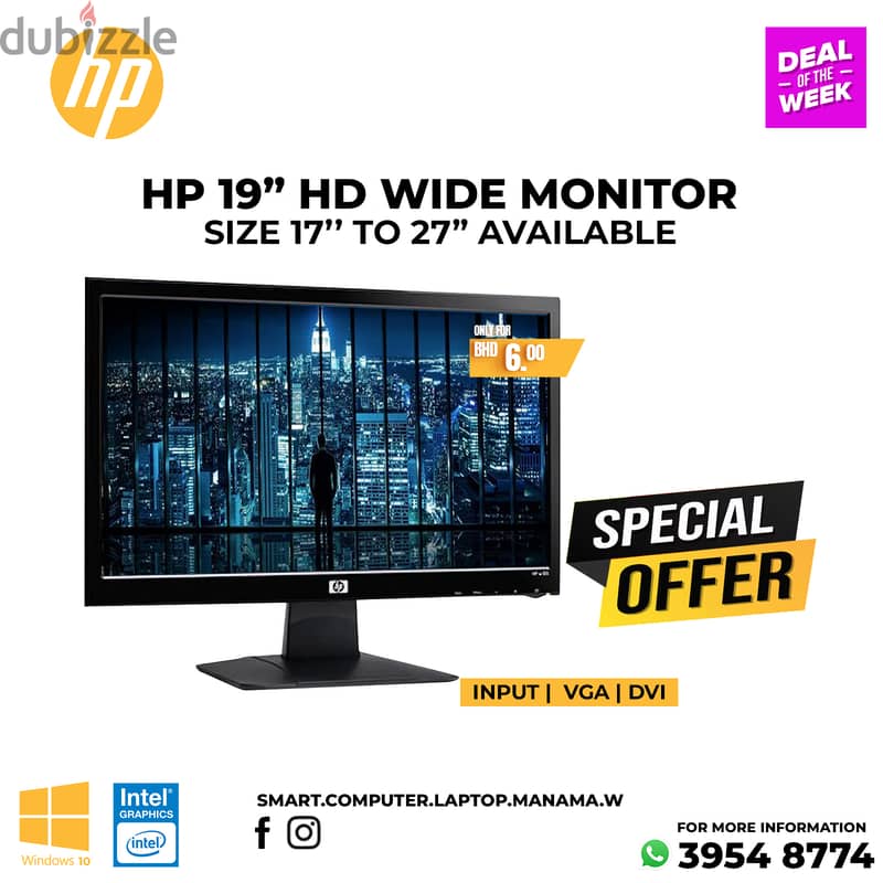 HP 19” Monitor LCD LED Wide Display Good working Cell: 39548774 0