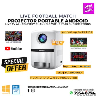 Projector 4K HDR Android Wifi 5G Live Football Match All Country