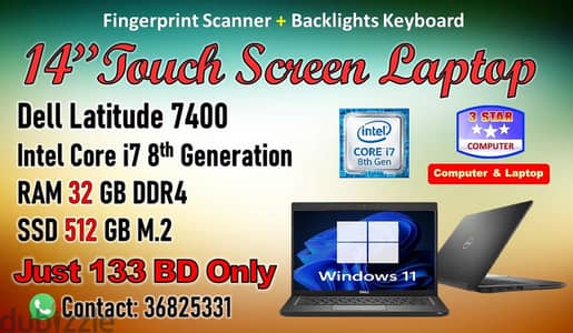 Dell Touch i7 Laptop 32GB RAM 512GB SSD M. 2 Fingerprint Backlights Key