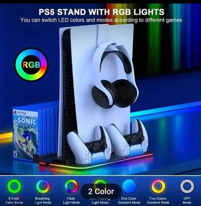 new White colour PS5 Stand Docking station RGB & Cooling fan.