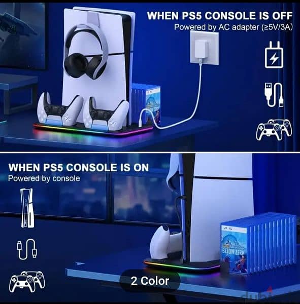 new White colour PS5 Stand Docking station RGB & Cooling fan. 3