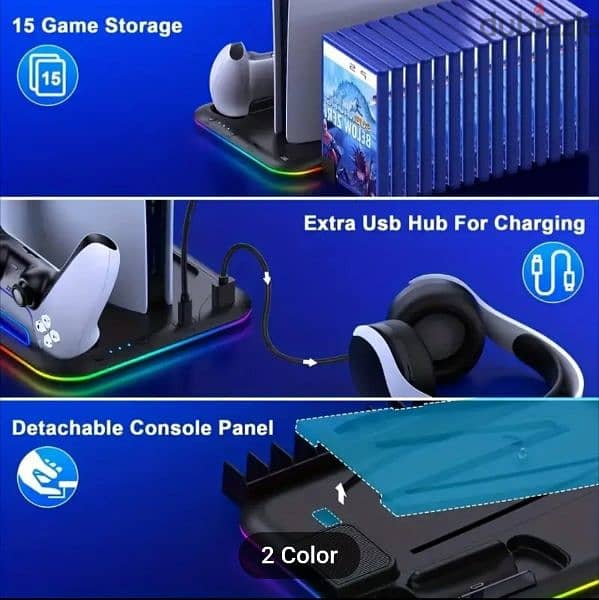 new White colour PS5 Stand Docking station RGB & Cooling fan. 4