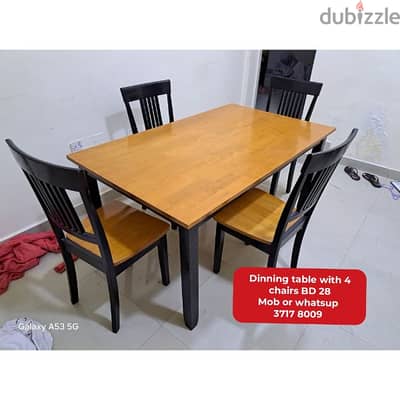 4 chair Dinning table and other household items for sale with delivery