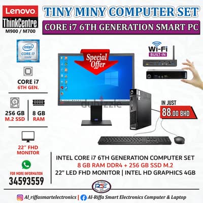 LENOVO Tiny Mini Core i7 6th Generation Computer Set 22" FHD Monitor