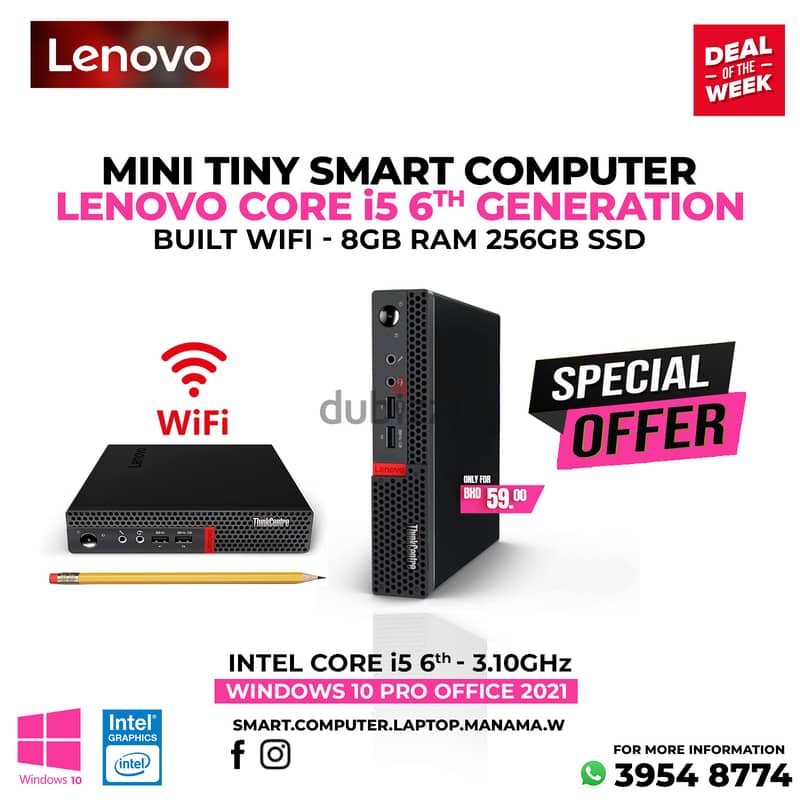 Lenovo Core i5 6th Generation Mini Tiny Smart Computer 8GB Ram 256GB M 0