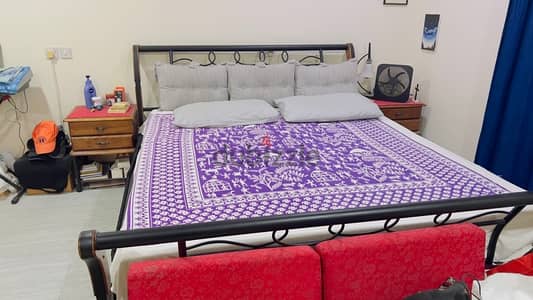 Wrought Iron queen size bed with side tables