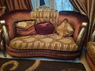 urgent for Sale : 7 seater Egyptian wood sofa with 2 small table