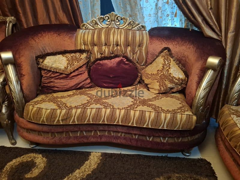 urgent for Sale : 7 seater Egyptian wood sofa with 2 small table 0