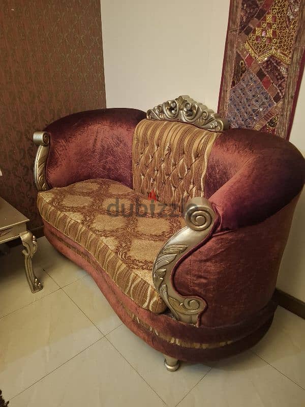 urgent for Sale : 7 seater Egyptian wood sofa with 2 small table 1