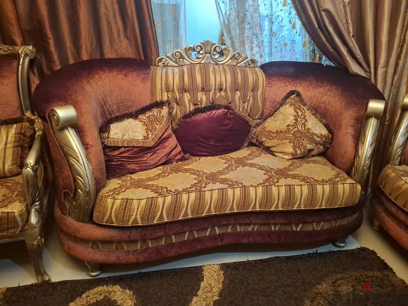 urgent for Sale : 7 seater Egyptian wood sofa with 2 small table 2