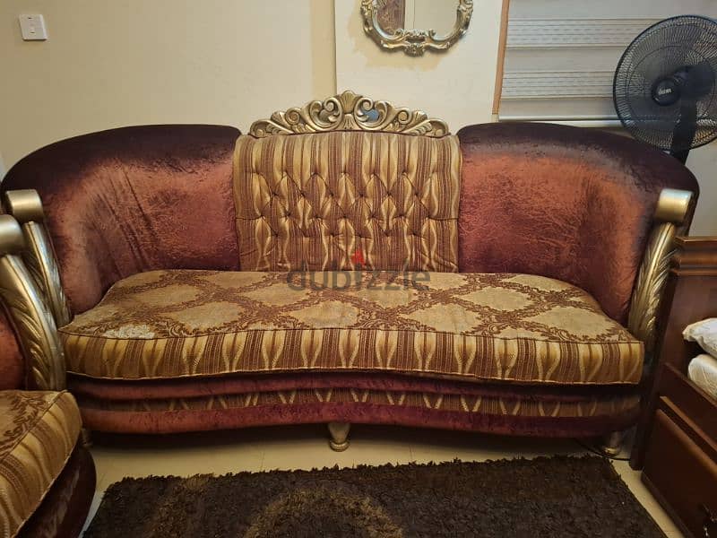 urgent for Sale : 7 seater Egyptian wood sofa with 2 small table 3