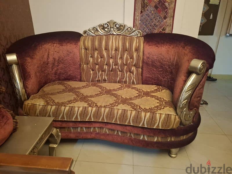 urgent for Sale : 7 seater Egyptian wood sofa with 2 small table 4