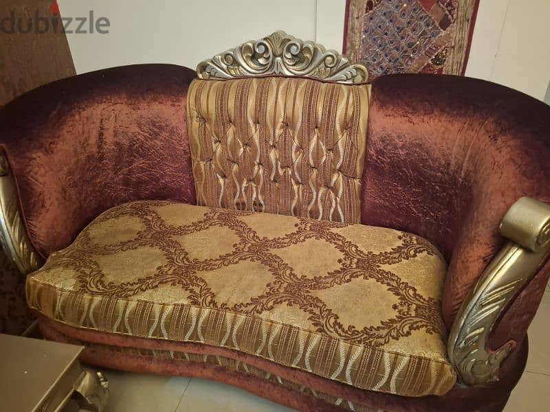 urgent for Sale : 7 seater Egyptian wood sofa with 2 small table 5