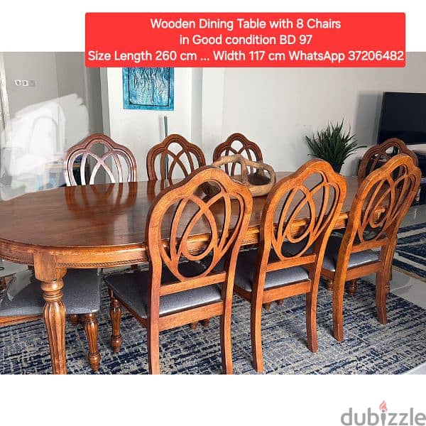 Wooden Dining Table with 8 chairs & other items for sale 0