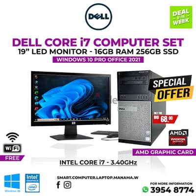 Dell Core i7 Computer Set 16GB Ram 256GB SSD AMD Radeon Graphics Card