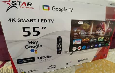 تلفاز جديد 55 بوصه مع ضمان سنه. وضوح 4K ،نظام GoogleTV