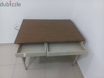 Steel Table with wooden top and drawers