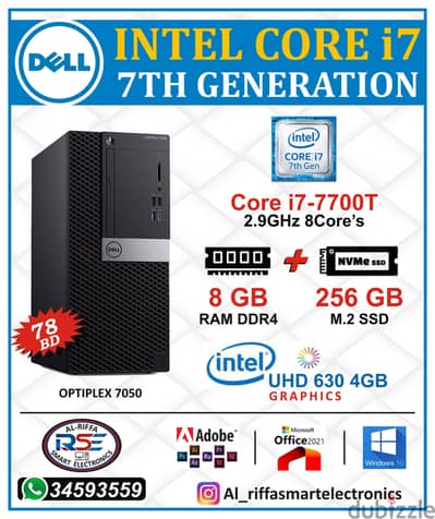 DELL Core i7 7th Generation Computer 8GB DDR4 RAM 256GB M. 2 SSD Ready