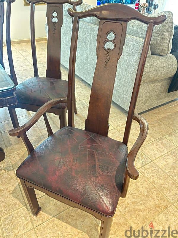 Wood Table with Glass and 8 Wood and Leather Chairs 2