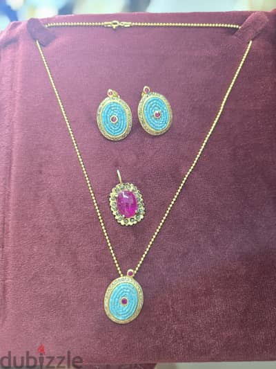 Set of 2pendants and earrings diamonds with precious stone 925 plated