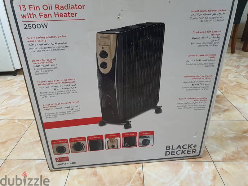 Black and Decker 13 Fin Oil Radiator with Fan Heater 2500 W 0