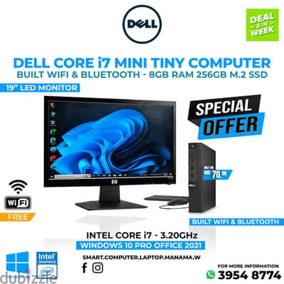 Dell Core i7 Mini Smart Computer Set 8GB Ram 256GB M. 2 SSD 19" Monitor