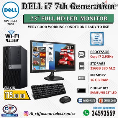 DELL i7 7th Generation Computer 23" FHD Monitor 16GB RAM 8GB Graphics