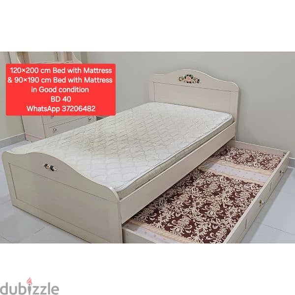 Single wooden bed with mattress + sliding single bed for sale 19