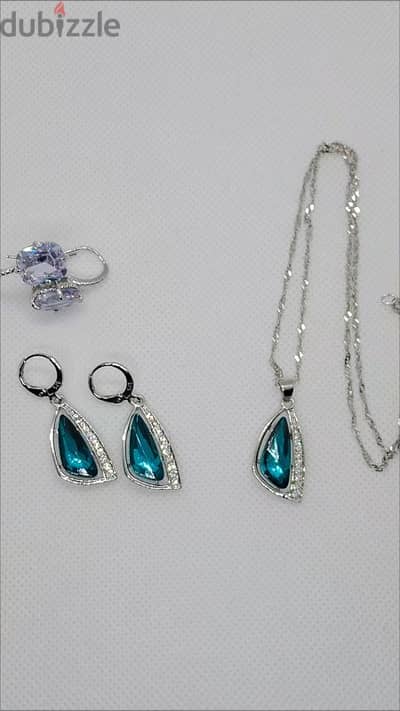 Gemstones jewellery set , lavender and green sterling silver 925