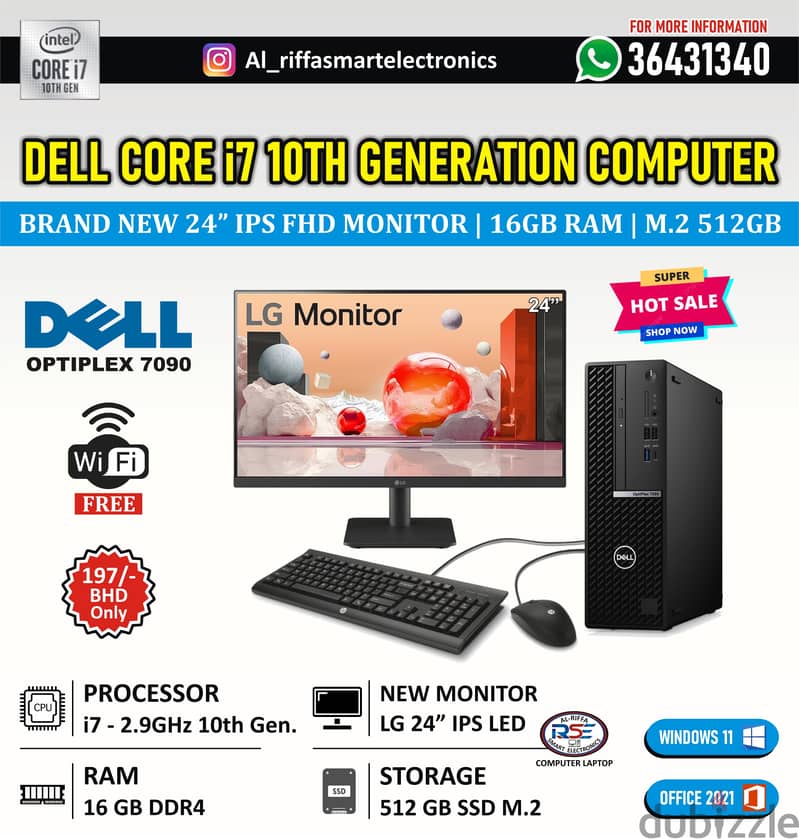 DELL 10th Generation Core i7 Computer New 24" LED 8GB Graphic 16GB RAM 0