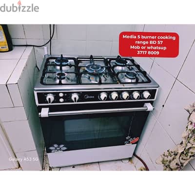 Media 5 burner cooking range and other household items for sale