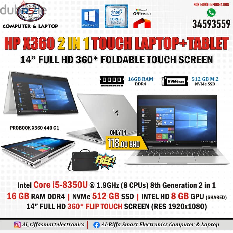 HP 2 in 1 Core i5 8th Gen Laptop Touch 14" Flip 16GB RAM 512GB M. 2 SSD 0