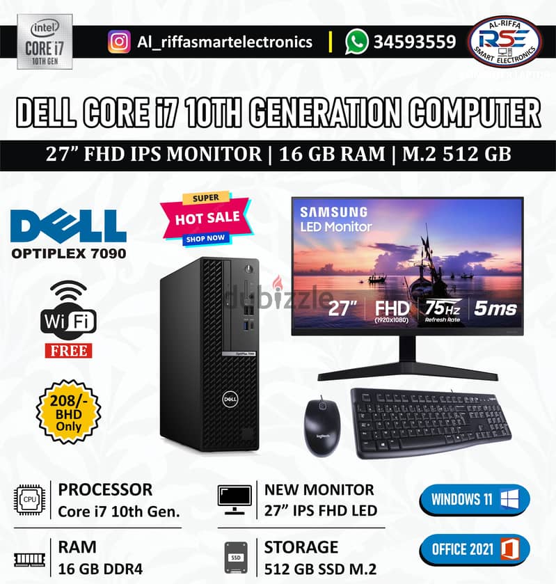 DELL Core i7 10th Generation Computer New 27" IPS LED Monitor 16GB RAM 0