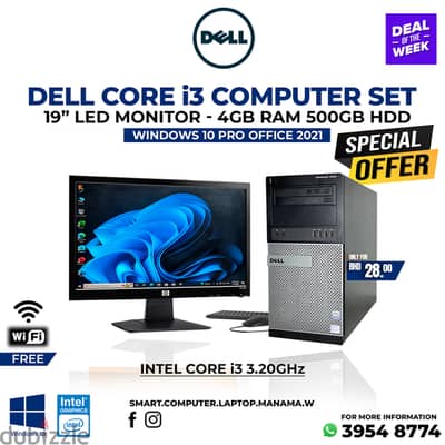 Dell Core i3 Computer Set 19" HD Monitor 4GB RAM 500GB HDD Good Work