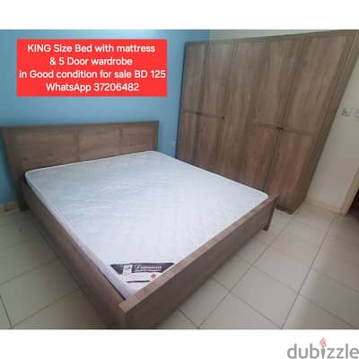 5 Door wardrobe & King size bed with mattress & other items for sale