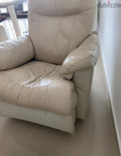 Sofa 1 Seater RECLINER - White Leather