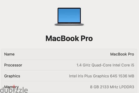 macbook pro 2020 touch bar 8gb ram/256gb memory