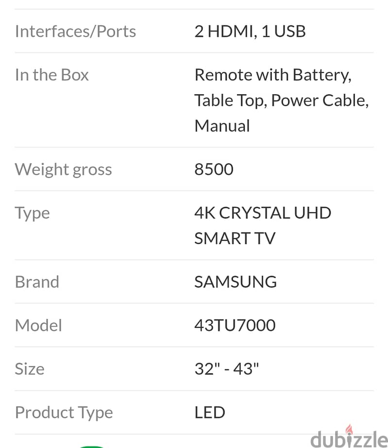 Samsung 43 inch 4k crystal UHD led 3