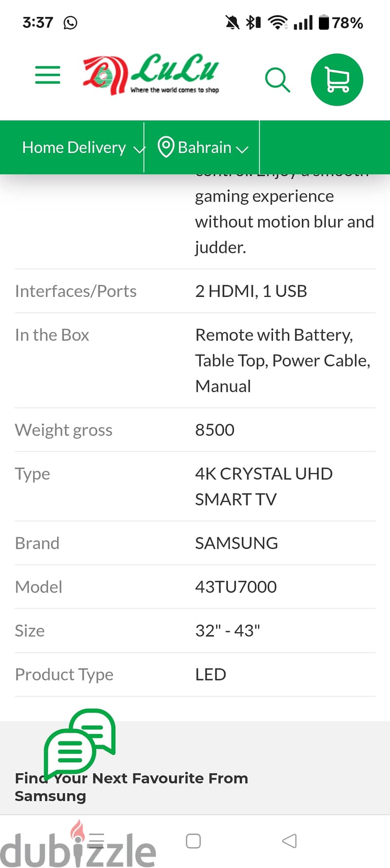 Samsung 43 inch 4k crystal UHD led 4