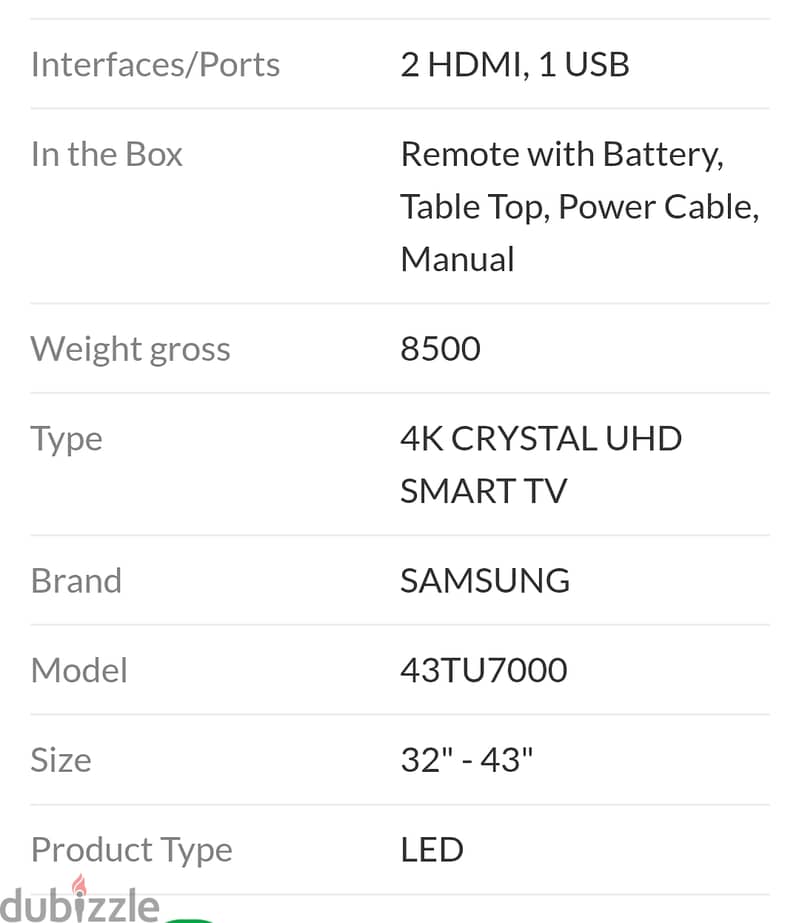 Samsung 43 inch 4k crystal UHD led 10