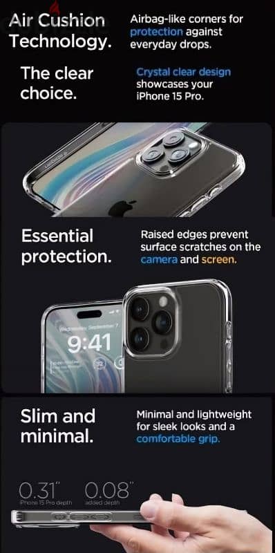 Spigen Crystal Hybrid clear case, 15 Pro & 15 ProMax. 3