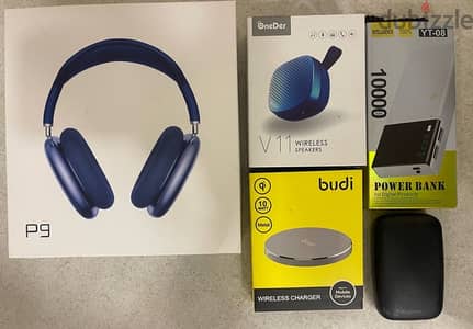 Wireless Headset + Speaker, Wireless Charger, Powerbank(10000 MAH)